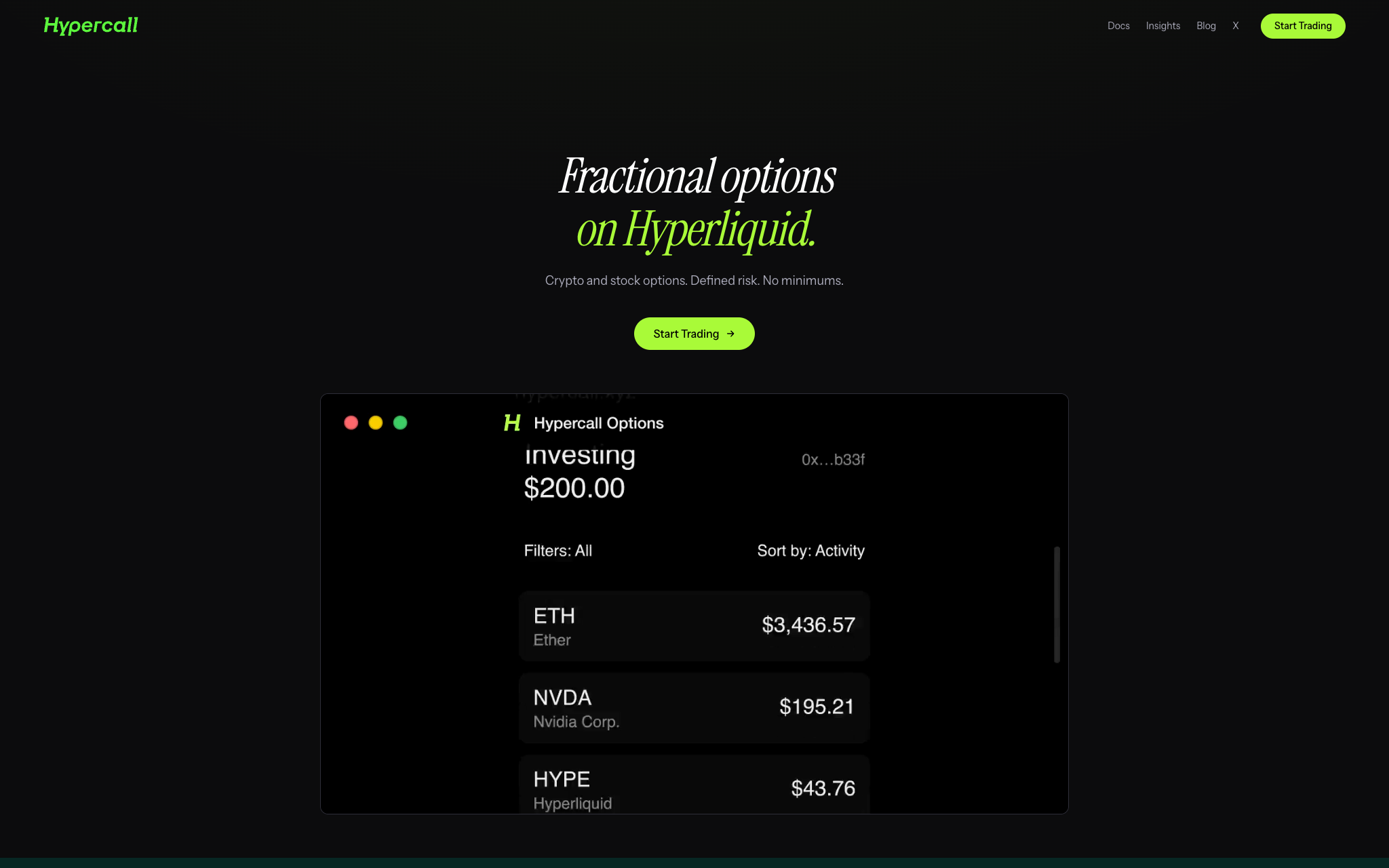 New Hypercall homepage with mainnet launch marquee