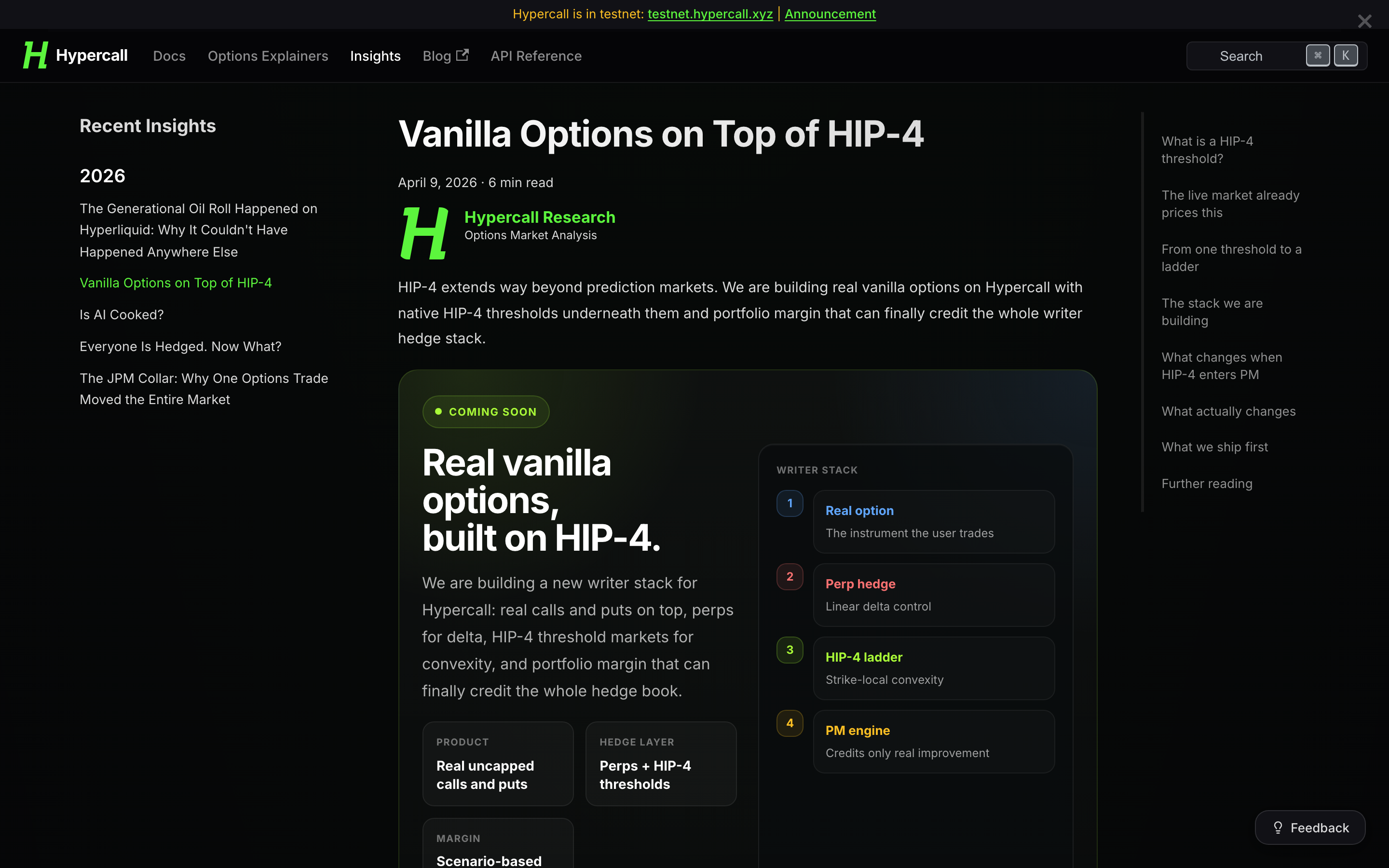 Vanilla Options on Top of HIP-4
